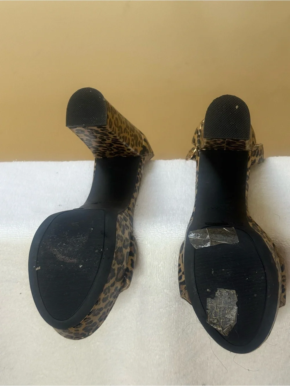 BAMBOO Leopard Platform Ankle Strap Block Heel Sandals - Brown/Black